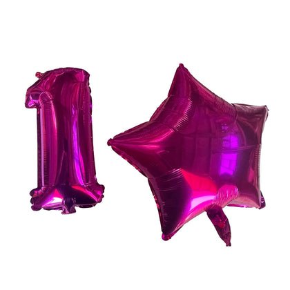 Pink Number 1 and Pink Star Foil Balloons with Ribbon and Straw for Inflating