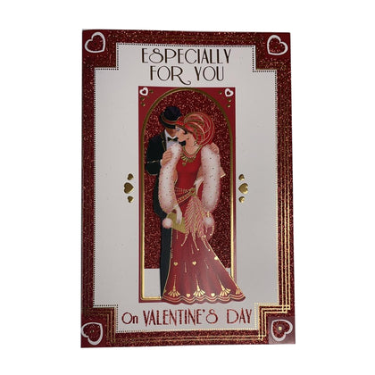Especially For You Couple Design Red Glittered Open Valentine's Day Card
