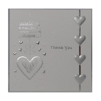 Pack of 5 Luxury Silver Foiled Embossed Heart Design White Thank You Cards