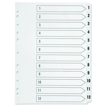1-12 Index Multi-Punched Reinforced Board Clear Tab A4 White