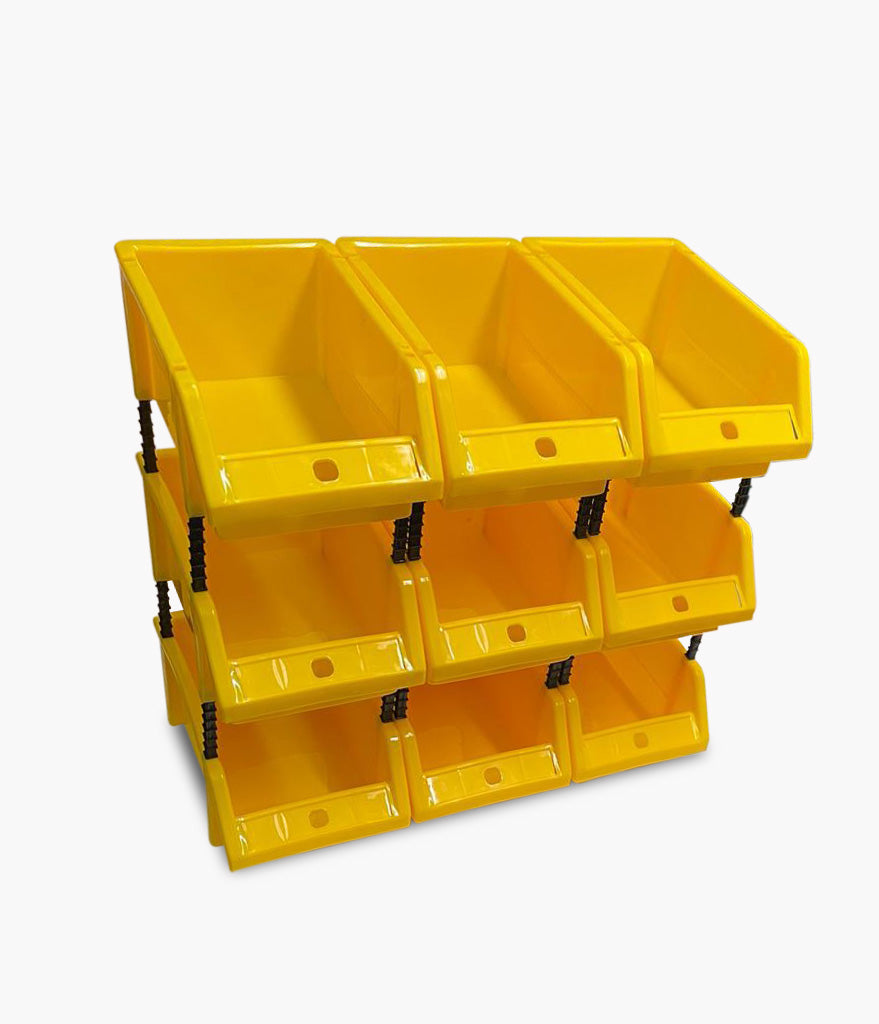 Set of 30 Stackable Yellow Storage Pick Bin with Riser Stands 245x158x108mm