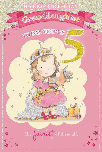 Today You're 5 Little Girl and Bear Design Granddaughter Candy Club Birthday Card