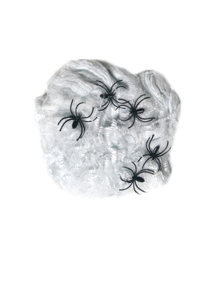 40g Halloween White Spiders Web with 5 Plastic Spiders