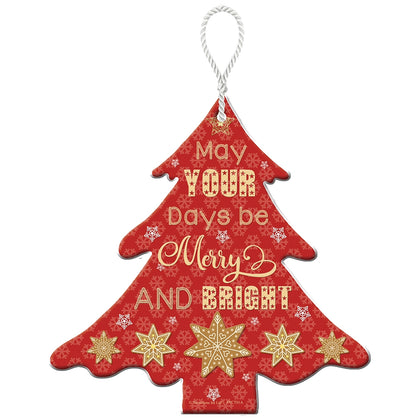 Merry & Bright Christmas Tree Hanging Plaque