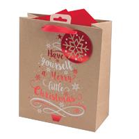 Kraft Tree and Text Design Christmas Medium Gift Bag