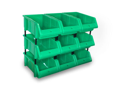 Stackable Green Storage Pick Bin with Riser Stands 325x210x130mm