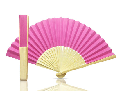 Hot Pink Paper Hand Held Bamboo and Wooden Fan
