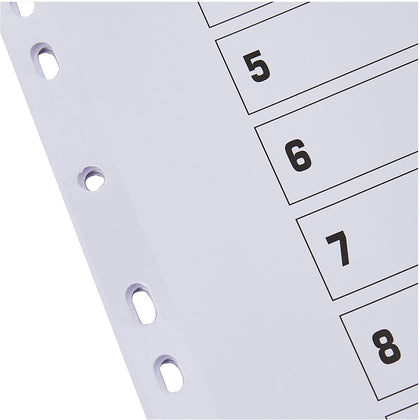 A4 White 1-10 Multi-Punched Reinforced Board Clear Tab Index