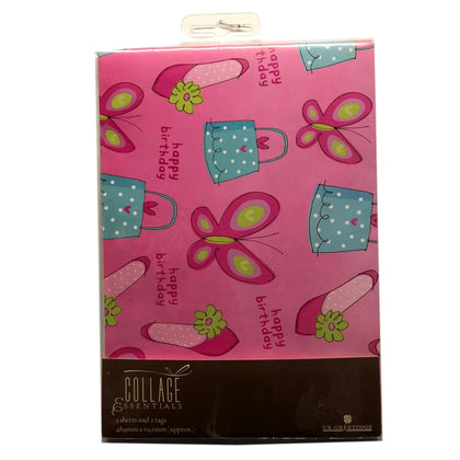Butterflies Pink Happy Birthday Gift Wrapping Paper
