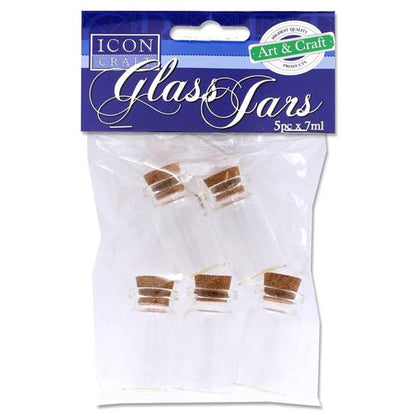 Pack of 5 7ml Glass Jars With Cork Lid by Icon Craft