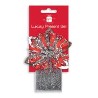 Pack of Silver Christmas Luxury Starburst Bow & Mini Tinsel