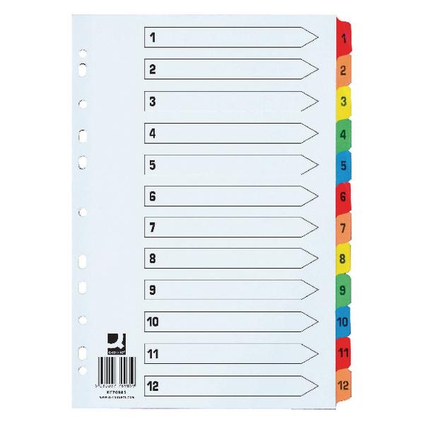 Extra Wide1-12 Multi Colour Reinforced Index Tabs