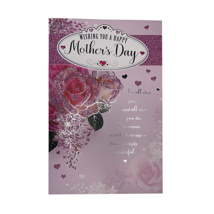 Wishing You A Happy Mother's Day Glitter Rose Design Card