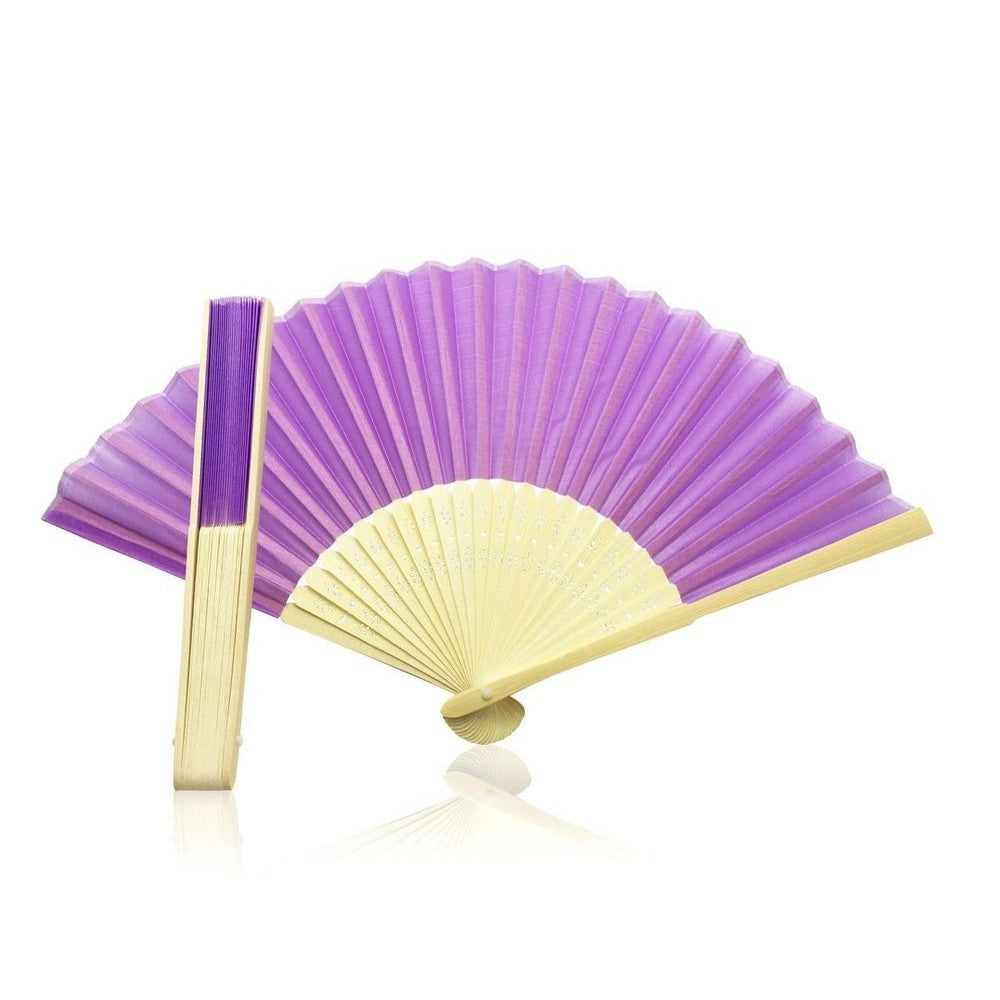 Purple Fabric Hand Held Bamboo and Wooden Fan– Choice Wholesale