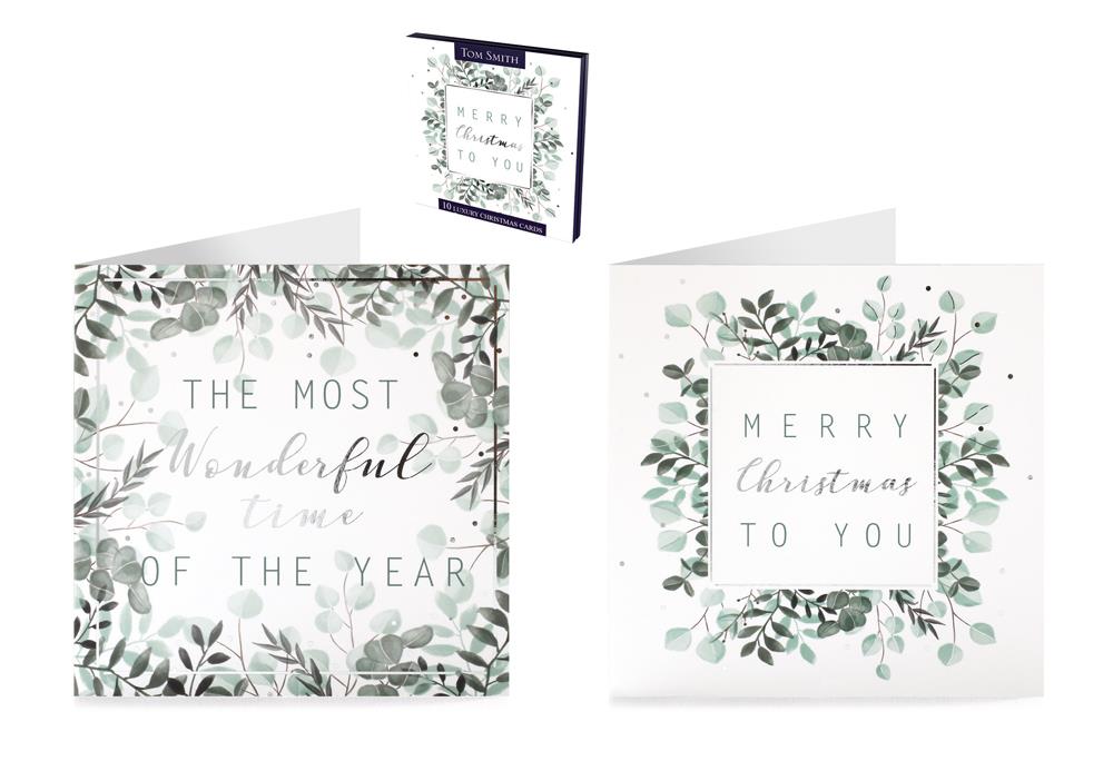 Pack of 10 Luxury Foliage Text Design Christmas Greeeting Cards