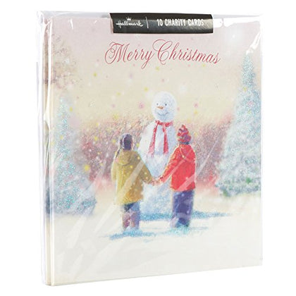 Pack of 10 Traditional Snowman & Children Design Charity Christmas Cards