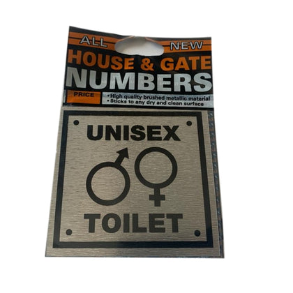 Unisex Toilet Metallic Silver Self Adhesive Sign