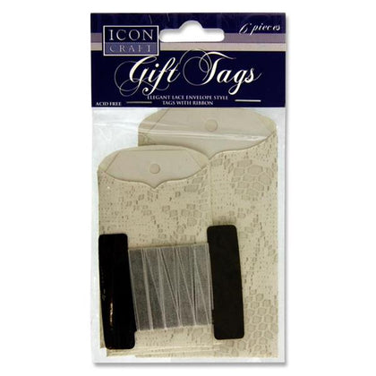 Pack of 6 Lace Envelope Gift Tags With Ribbon by Icon Craft