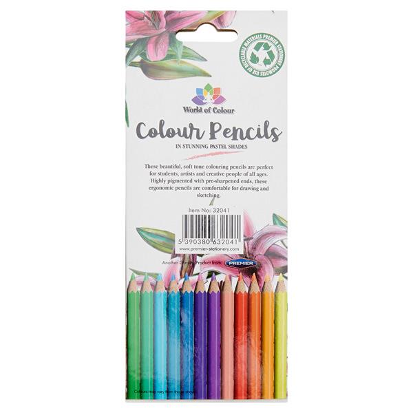 Pack of 12 Pastel Shades Colour Pencils by World of Colour
