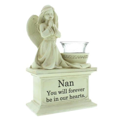 Nan Graveside Memorial Angel Cherub Praying Kneeling with Glass T Lite Holder