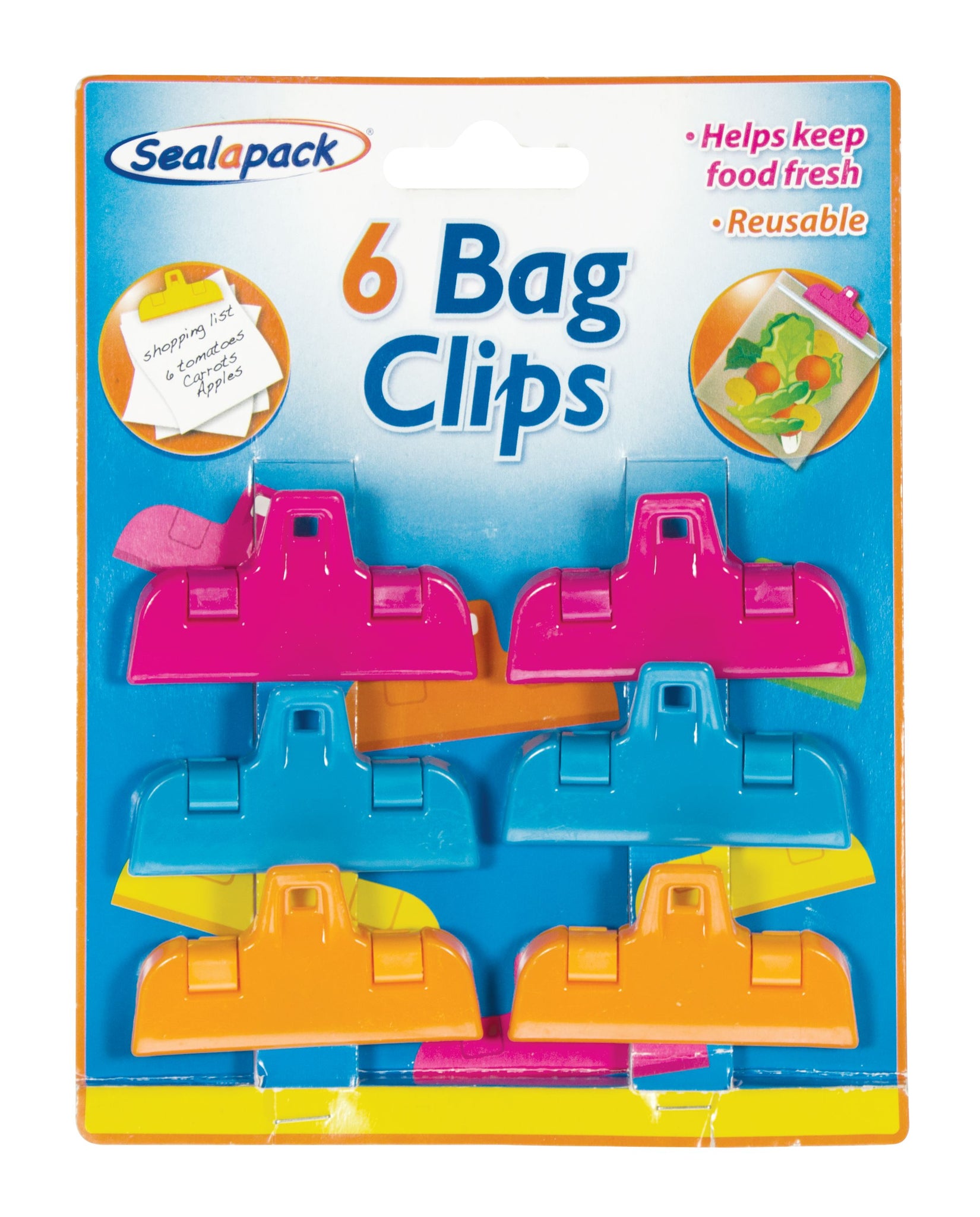 Pack of 6 Multi Coloured Re-Usable Bag Clips