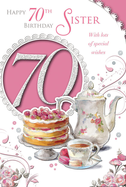 Happy 70th Birthday Sister Tea Time Design Celebrity Style Card