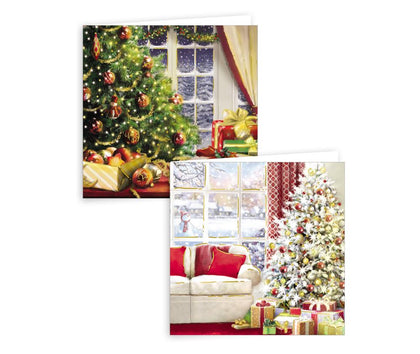 Pack of 10 Indoor Christmas Scene Design Square Cards