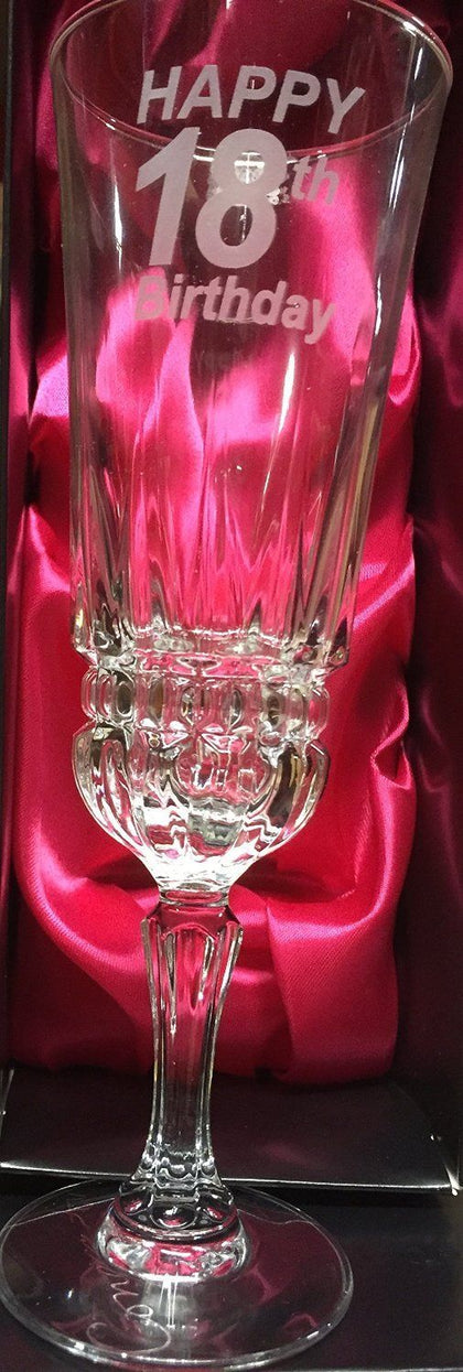 Cut Crystal Champagne Flute 18th Birthday in Red & Black Box