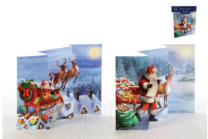 Pack of 10 Special Fold Santa with Sledge Design Christmas Greeting Cards