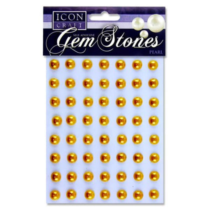 Pack of 56 Pearl Gold Self Adhesive 10mm Gem Stones by Icon Craft