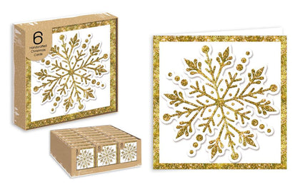 Pack of 6 Snowflake Design Handcrafted Christmas Cards