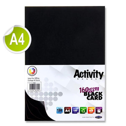 Pack of 100 Sheets A4 Black 160gsm Card by Premier Activity