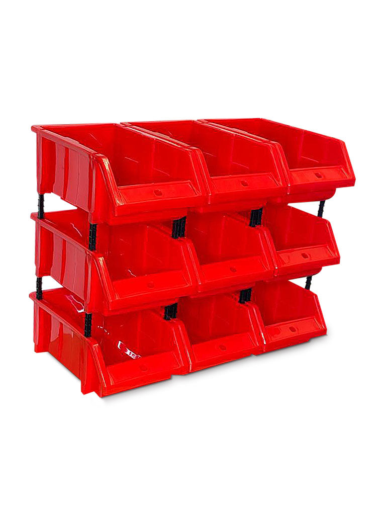Set of 30 Stackable Red Storage Pick Bin with Riser Stands 325x210x130mm