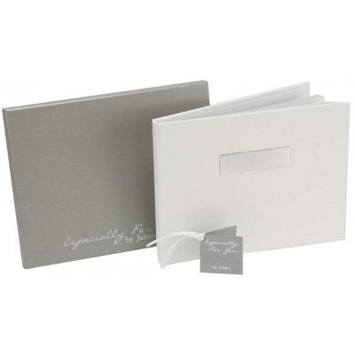 White PU Guest Book With Engravable Plate, Wedding, Anniversary, Condolances, Any Function