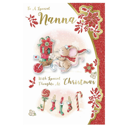 To a Special Nanna Mouse With Gift Backet Design Christmas Card