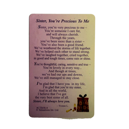 Sister,You`re Precious To Me....Wallet Card (Sentimental Keepsake Wallet /Purse Card)