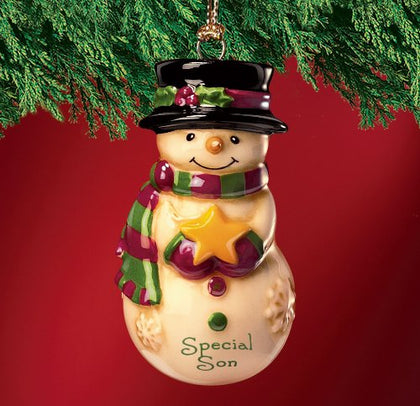 Mini Ceramic Personalized Snowman Ornament-Special Son