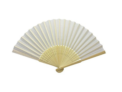 White Fabric Hand Held Bamboo and Wooden Fan