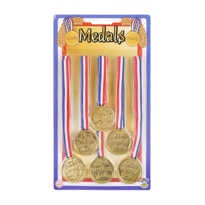 Pack of 6 Gold Winner 3.5cm Medals with 62cm Neck Cord