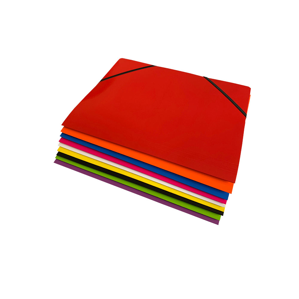 Pack of 12 Janrax A4 Assorted Colour Laminated Card 3 Flap Folders with Elastic Closure