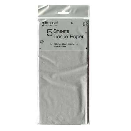 Pack of 5 Sheets Silver Metallic Tissue Paper