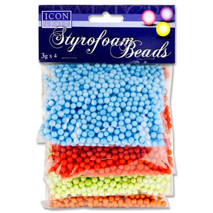 Pack of 4 x 3g Coloured Styrofoam Beads by Icon Craft