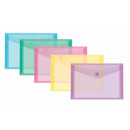Pack of 5 A5 Pastel Colour Stud Wallets Assorted Colours {DC}