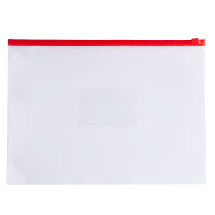 Pack of 12 A4+ Foolscap Clear Zippy Bags with Red Zip