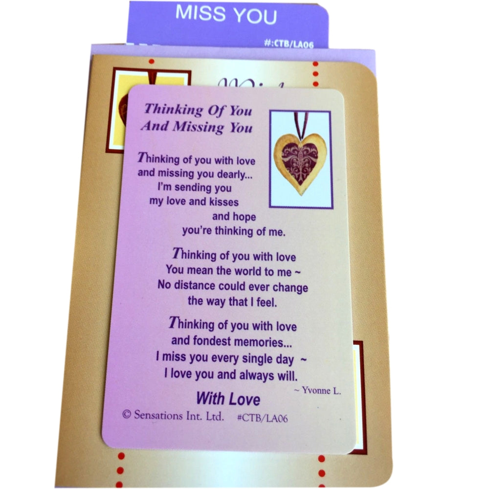 Thinking Of You And Miss You Sentimental Keepsake Wallet / Purse Card