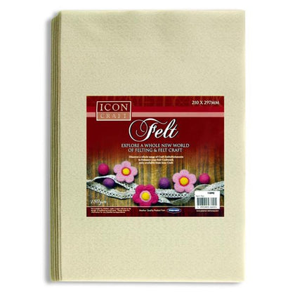 Pack of 10 A4 White Felt Sheets by Icon Craft