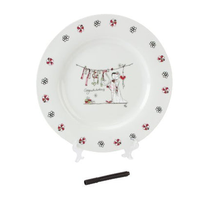 Tracey Russell Mr & Mrs Personalisable Plate & Pen Wedding Gift Set