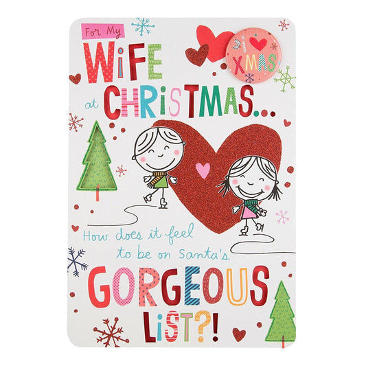 Wife "I Heart Xmas Badge" Humour Cute Christmas Card Large