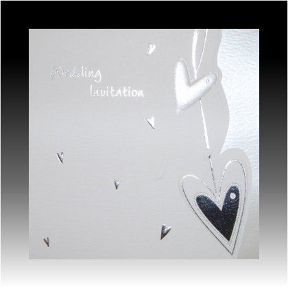 Pack of 5 Luxury White Wedding Invitations with Hearts & Pearlised Edge