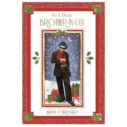 To a Dear Brother In Law Man With Gift Photo Frame Design Christmas Card